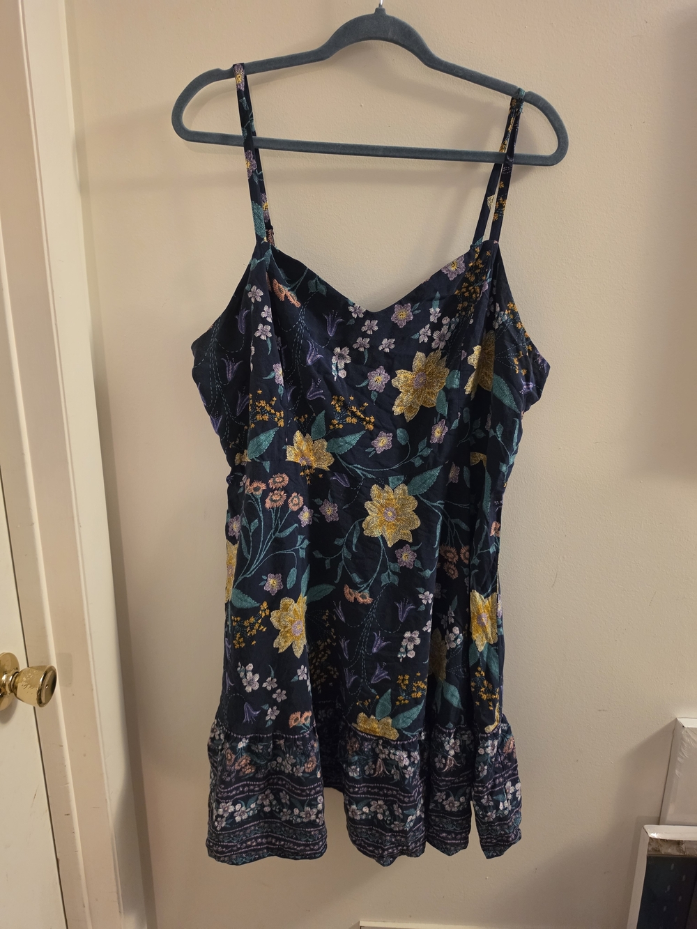 Old Navy Black Floral Sundress with Teal and Yellow Accents. Size Xxl